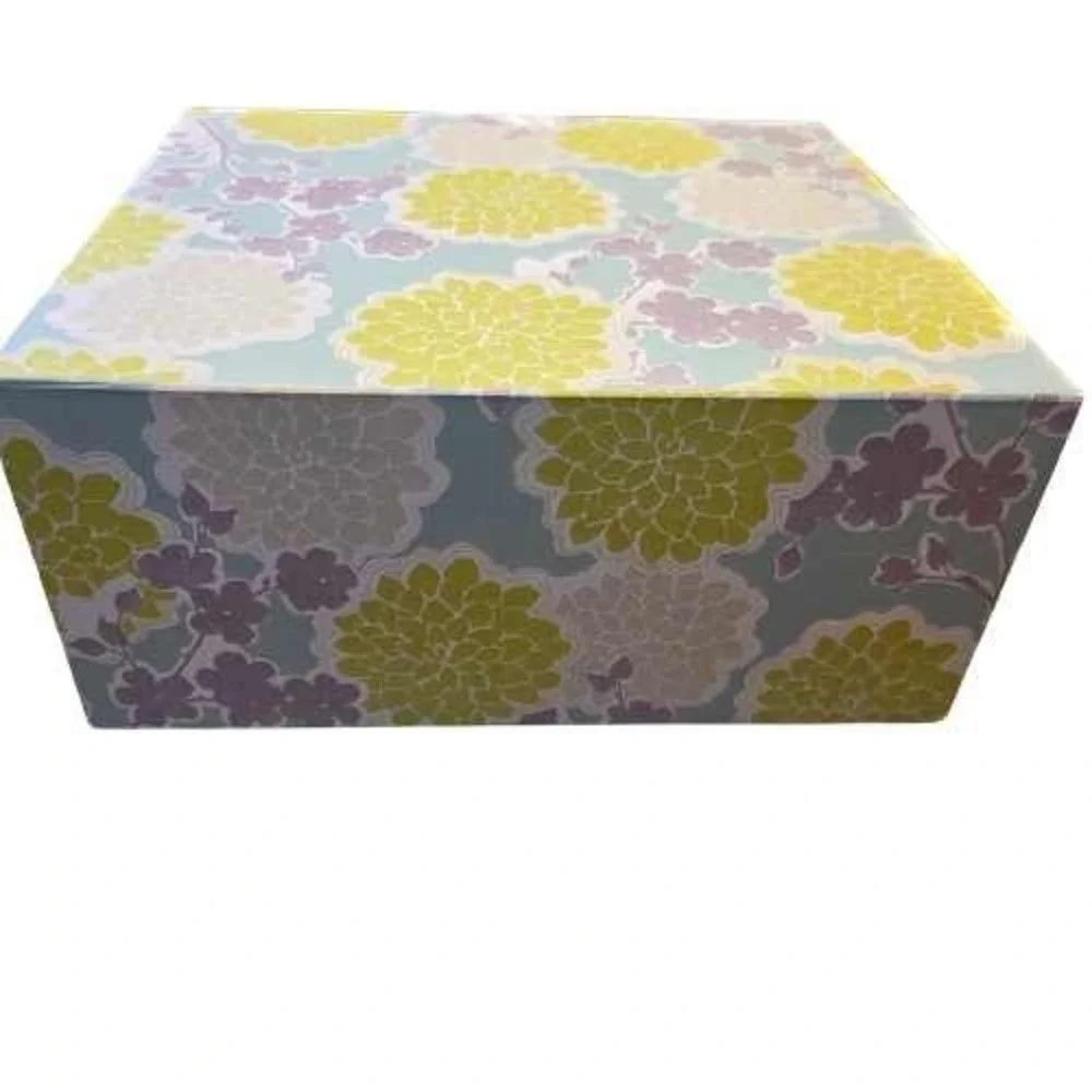 Decorative Storage Box Yellow Gray‎ Floral Pattern Hinged Lid Keepsake Organizer